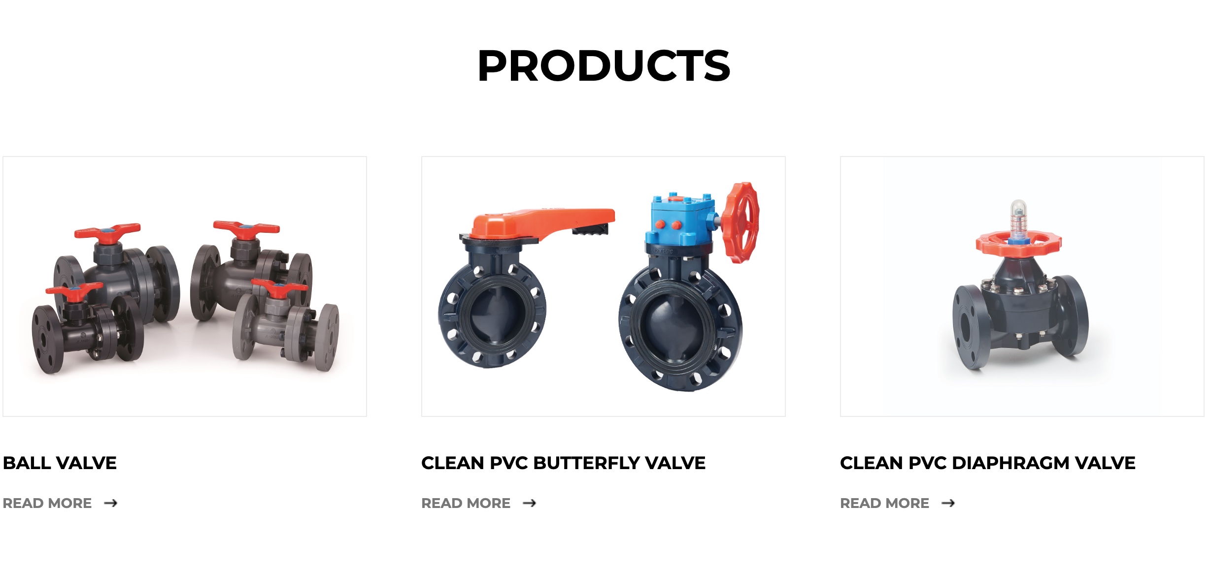 Các dòng van nhựa công nghiệp ASUNG Hàn Quốc: Van bi (Ball Valve), van bướm CLEAN PVC (Butterfly Valve) và van màng CLEAN PVC (Diaphragm Valve).
